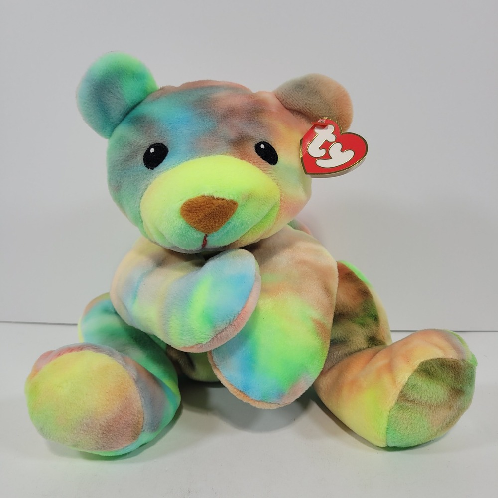 Ty Pillow Pals Sherbet Tie Dye Bear Plush 1998 Pastel Rainbow Stuffed Animal Tag